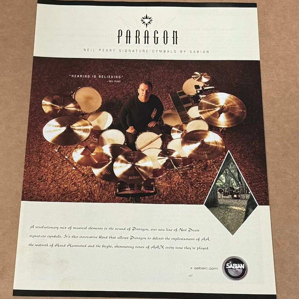 Neil Peart of RUSH - Sabian Cymbals - Paragon - 2004 Print Advertisement
